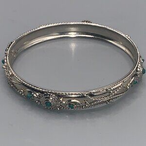 Silver Tone Green Bangle Bracelet